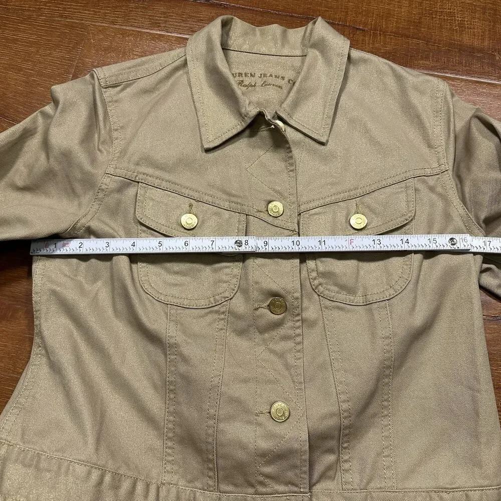 Vintage Lauren Ralph Lauren Denim Trucker Jacket Womens S Beige Gold Glitter - Picture 5 of 10